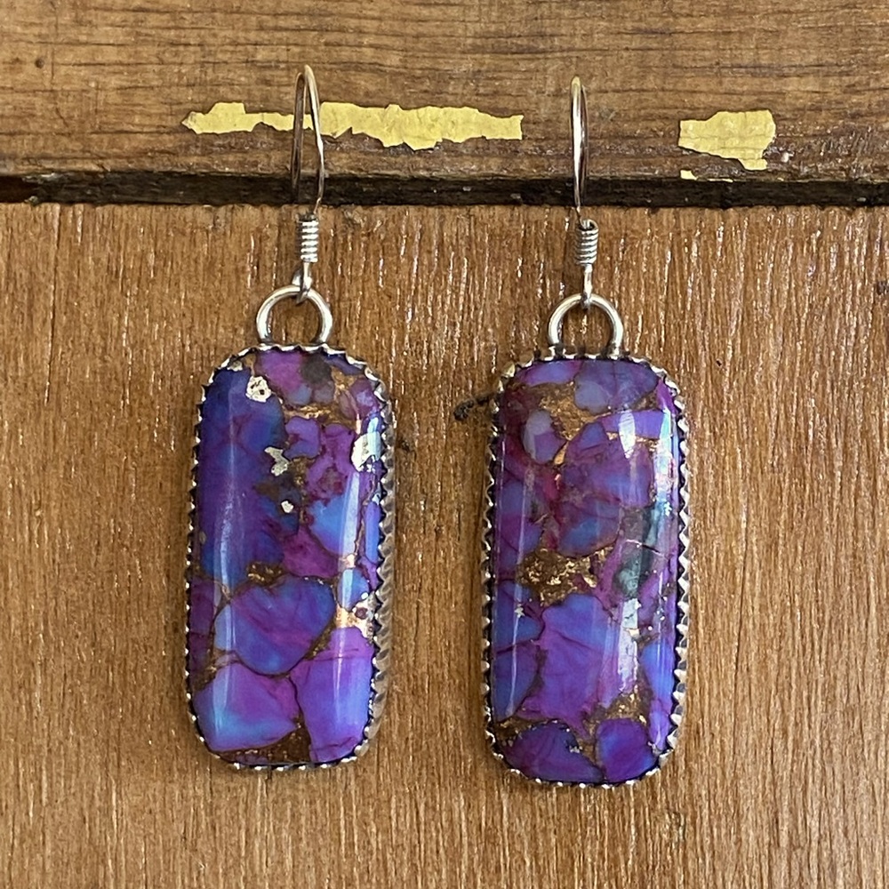 *Rare* Navajo Sterling Silver Purple Copper Turquoise Earrings by Garrison Boyd